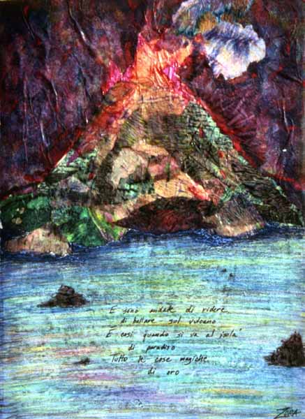 Stromboli mixed media Zoras Garden Lore Stephan