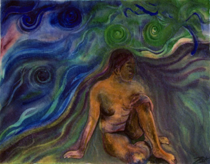 Homage to Gauguin watercolor painting by Zoras Garden Lore Stephan