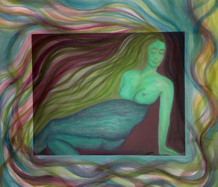 Sea Woman painted giclee on canvas by Zoras Garden Lore Stephan